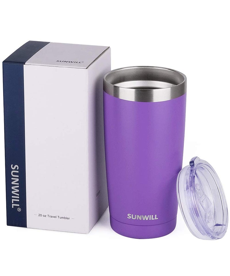 SUNWILL Travel Coffee Tumbler 20 oz, Insulated Mug with Lid, Stainless Steel Cup for Hot and Cold Drinks, Powder Coated Purple - Image 5